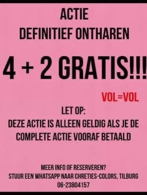 Actie definitief ontharen 4 + 2 gratis